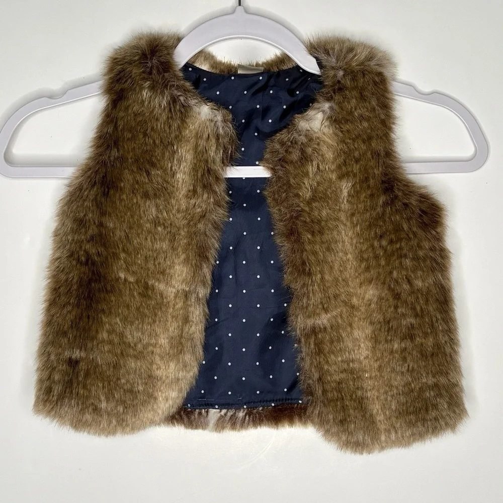 Oshkosh B'gosh Brown Faux Fur Vest Size 2T Whimsical Winter Rustic Charm Boho